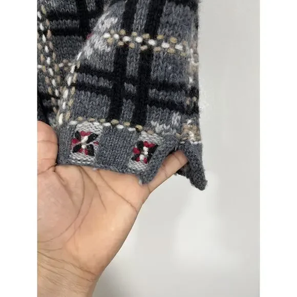 90s Cottagecore Grandma Wool Knit S Windowpane Plaid Vest Rustic Grunge Cozy Y2K - Picture 7 of 12